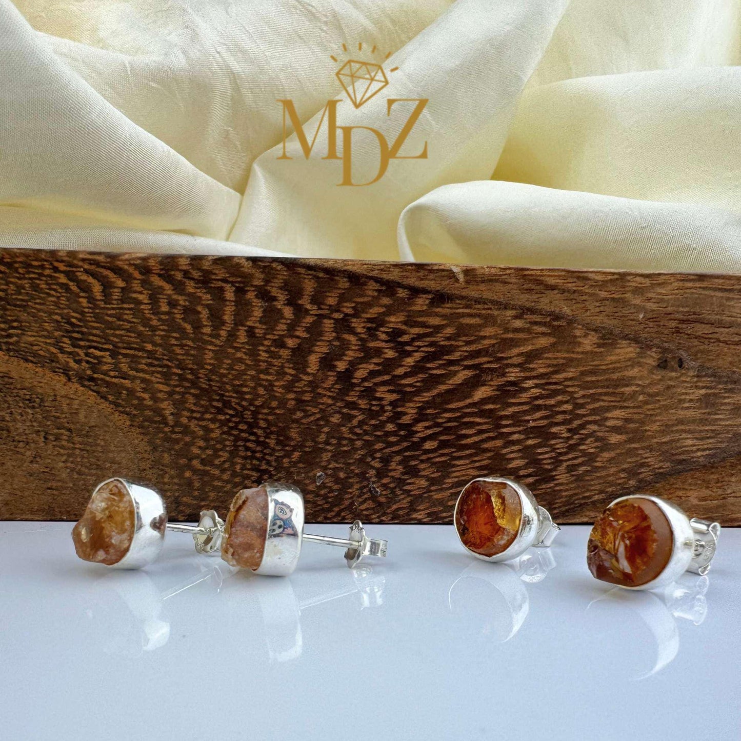 Raw Citrine Stud Earrings: Gold & Silver over Sterling Silver, Natural November Birthstone