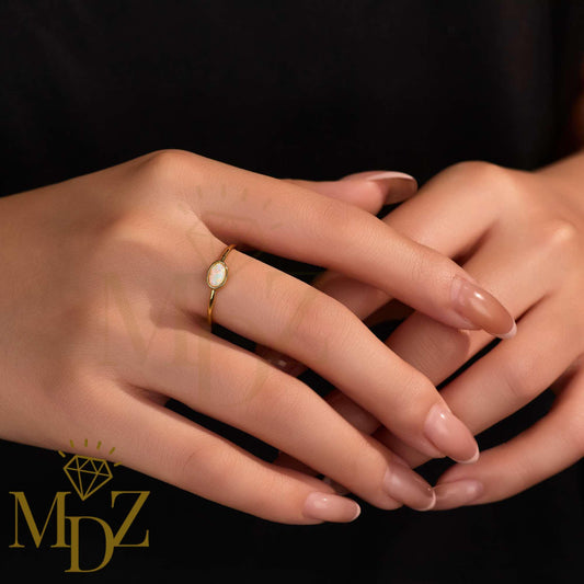 Minimalist Opal Ring : Oval shaped Sterling Silver Stacking Ring, October Birthstone Gift for Her