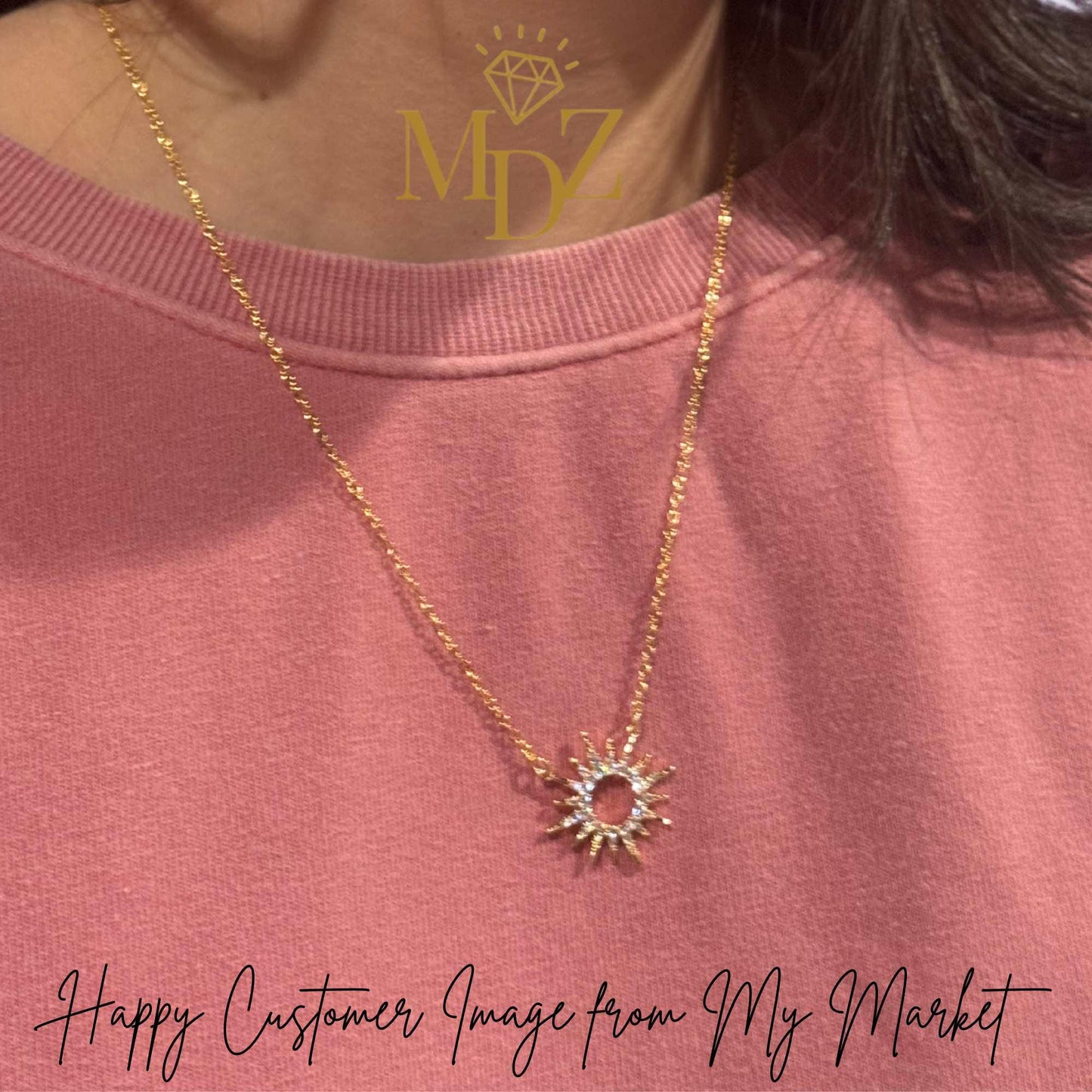 Celestial Sunburst Necklace, Dainty 18K Gold Plated CZ Pendant