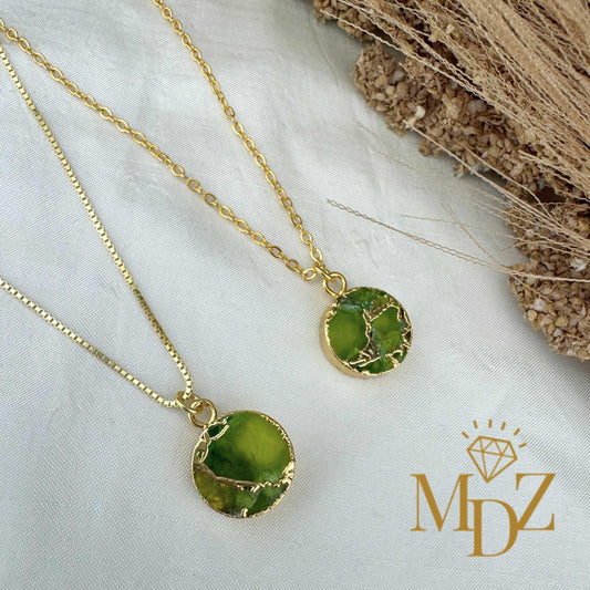 Peridot Green Round Mojave Turquoise Necklace : Kintsugi Inspired Minimalist Pendant, August Birthstone Jewelry