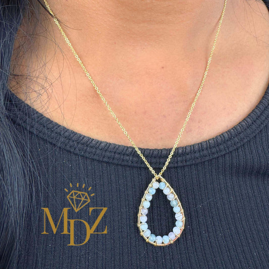 Handmade Gold Teardrop Wire Wrapped Necklace: Turquoise, Pearl & Gemstone Boho Pendant