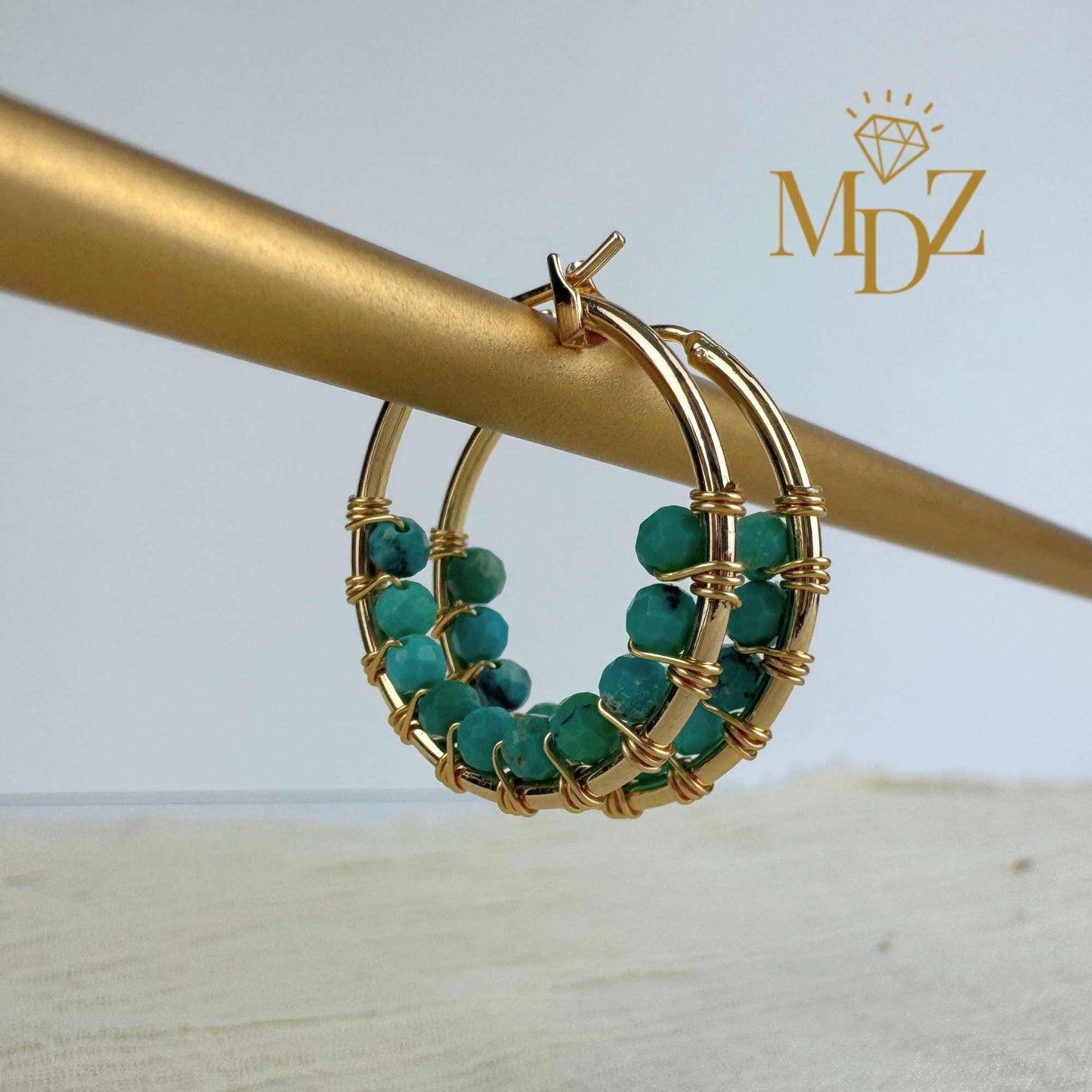 18K Gold Wire Wrapped Thin Hoop Earrings: Garnet, Moonstone & Turquoise Birthstone Jewelry