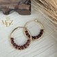 18K Gold Wire Wrapped Thin Hoop Earrings: Garnet, Moonstone & Turquoise Birthstone Jewelry