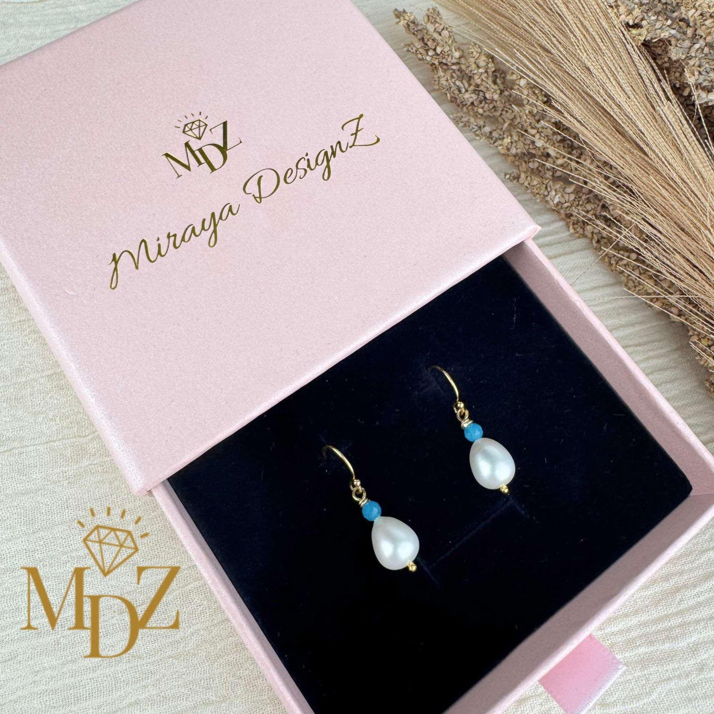 14K Gold Filled Freshwater Pearl Drop Earrings with Gemstones : Bridesmaid Gifts, Wedding Birthstone Jewelry