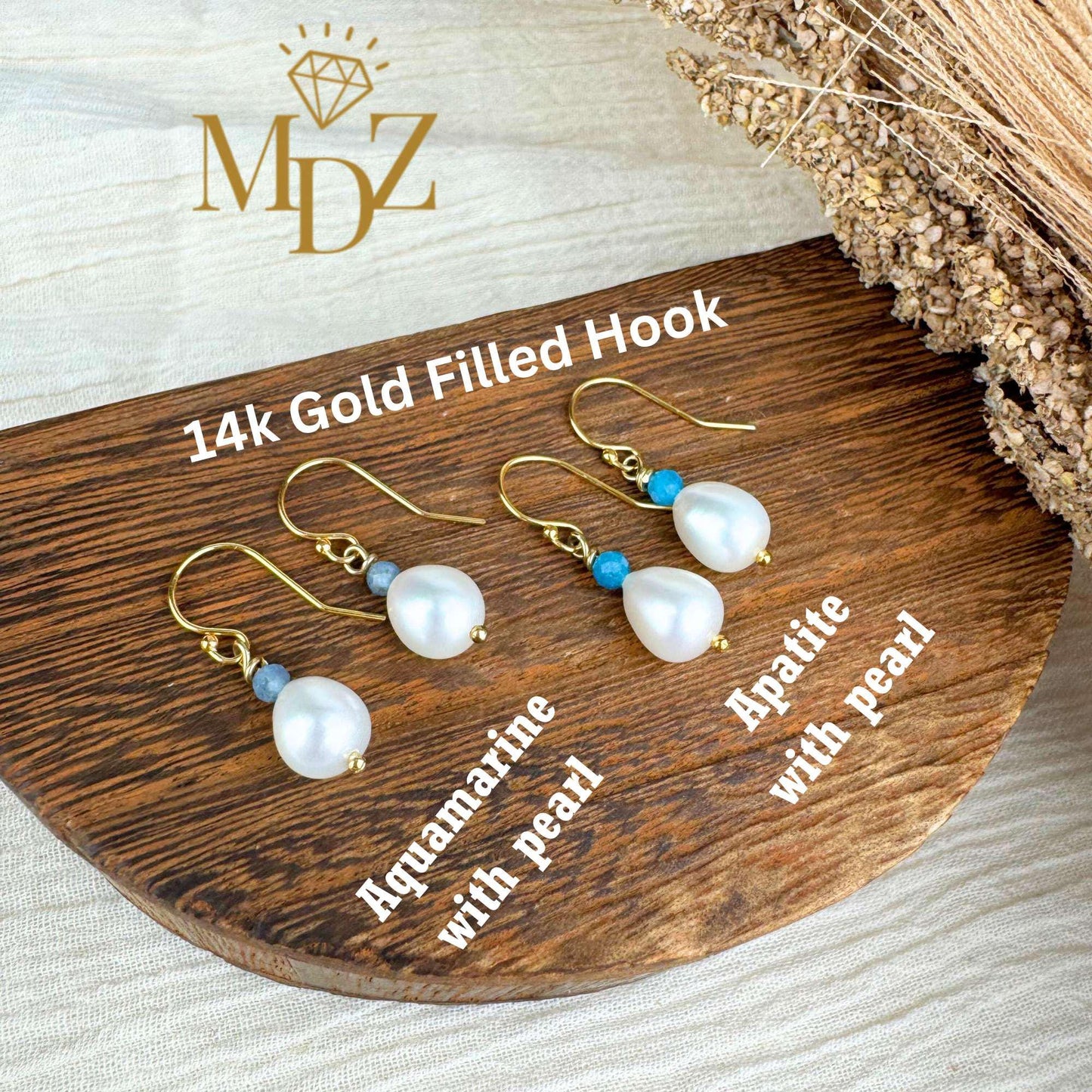 14K Gold Filled Freshwater Pearl Drop Earrings with Gemstones : Bridesmaid Gifts, Wedding Birthstone Jewelry