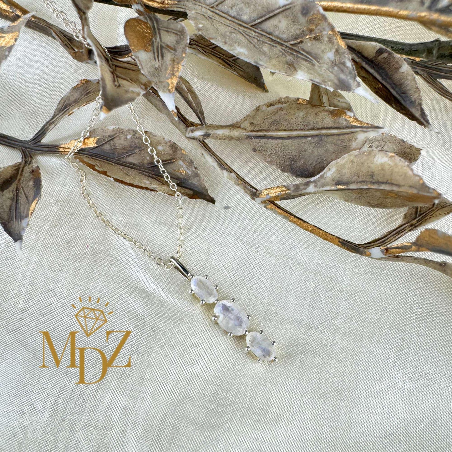Sterling Silver Dainty Moonstone Necklace : June Birthstone Jewelry