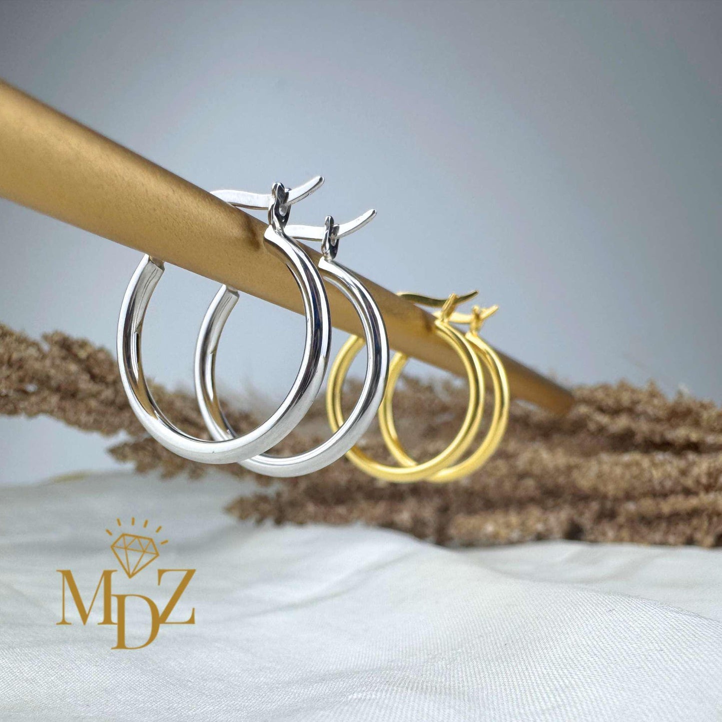 Simple Sterling Silver Hoop Earrings : Minimalist Medium Hoops