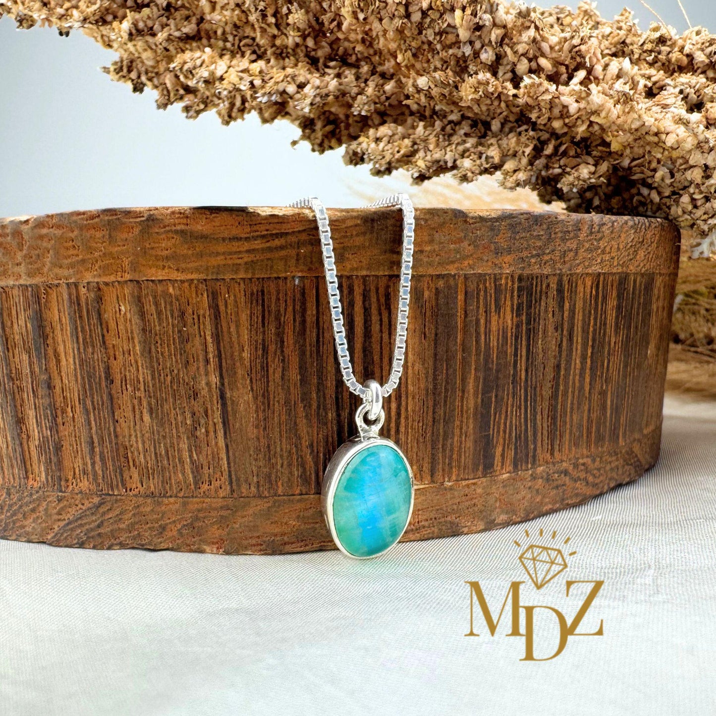 Teal Moonstone Sterling Silver Necklace: Minimalist Oval Moonstone Pendant, June Birthstone Gift