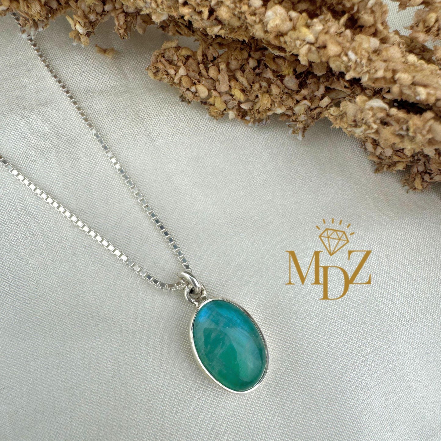Teal Moonstone Sterling Silver Necklace: Minimalist Oval Moonstone Pendant, June Birthstone Gift