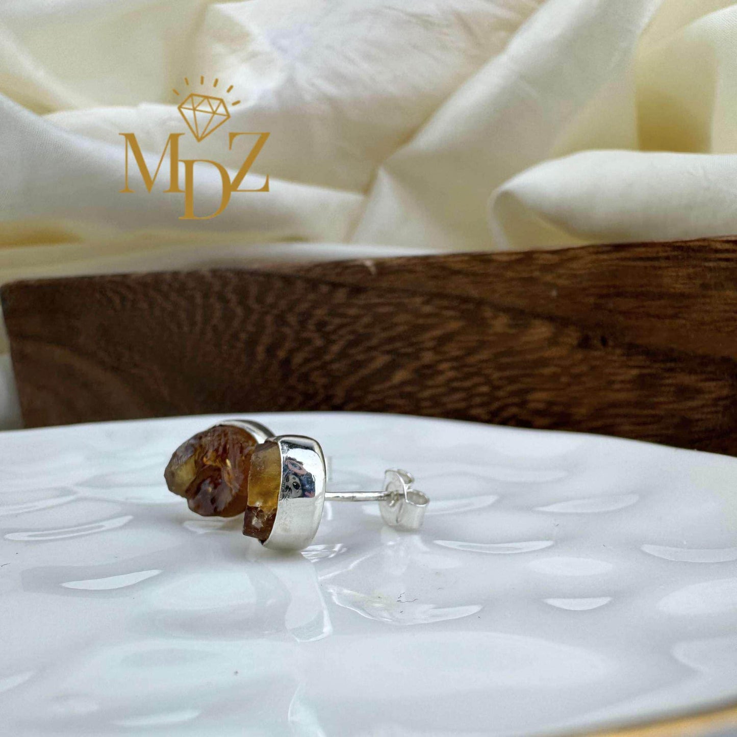 Raw Citrine Stud Earrings: Gold & Silver over Sterling Silver, Natural November Birthstone