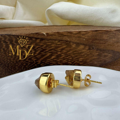 Raw Citrine Stud Earrings: Gold & Silver over Sterling Silver, Natural November Birthstone