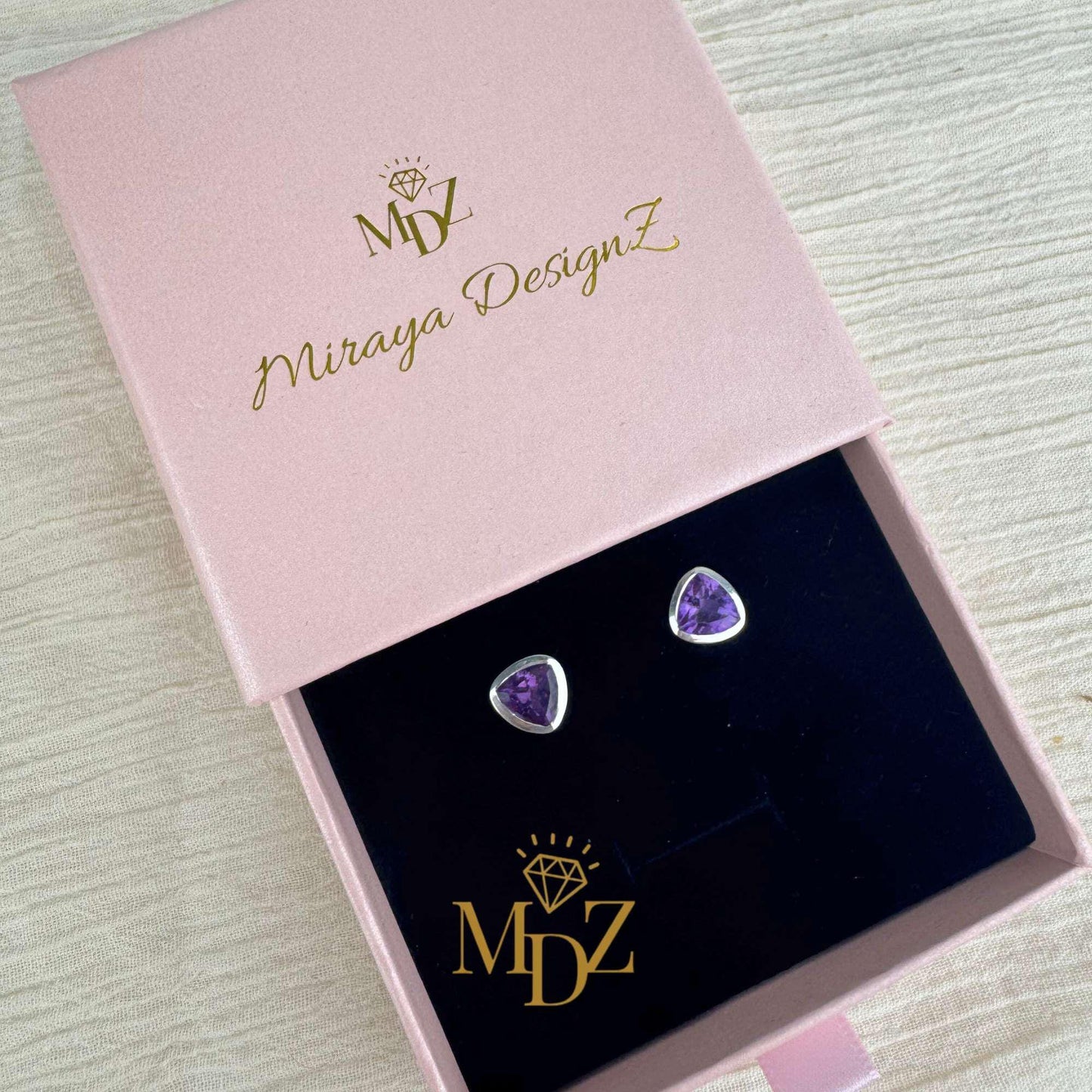 Sterling Silver Triangle Amethyst Stud Earrings : February Birthstone Jewelry
