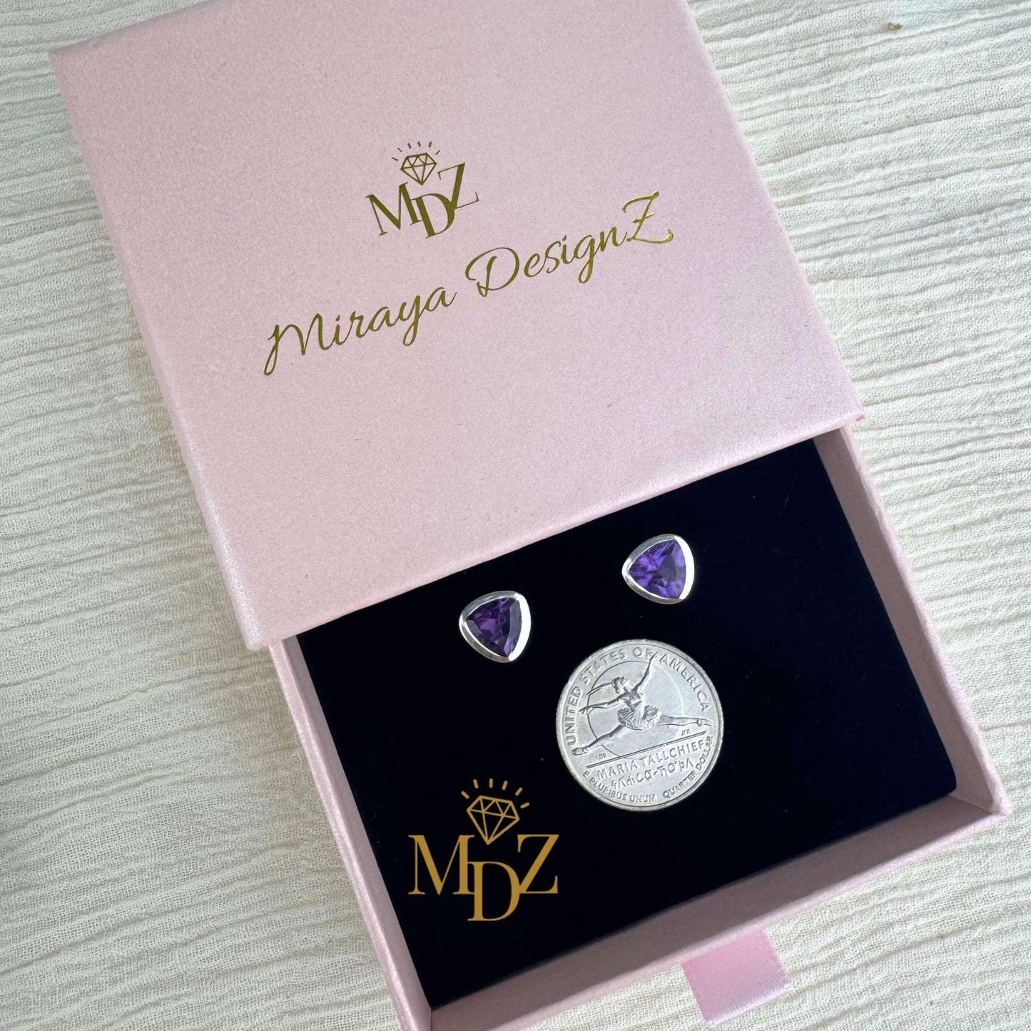 Sterling Silver Triangle Amethyst Stud Earrings : February Birthstone Jewelry