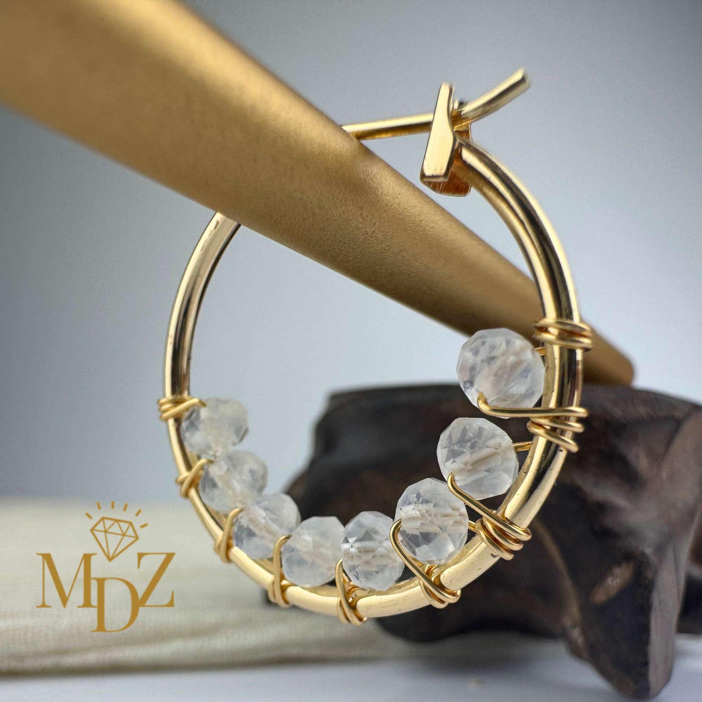 18K Gold Wire Wrapped Thin Hoop Earrings: Garnet, Moonstone & Turquoise Birthstone Jewelry