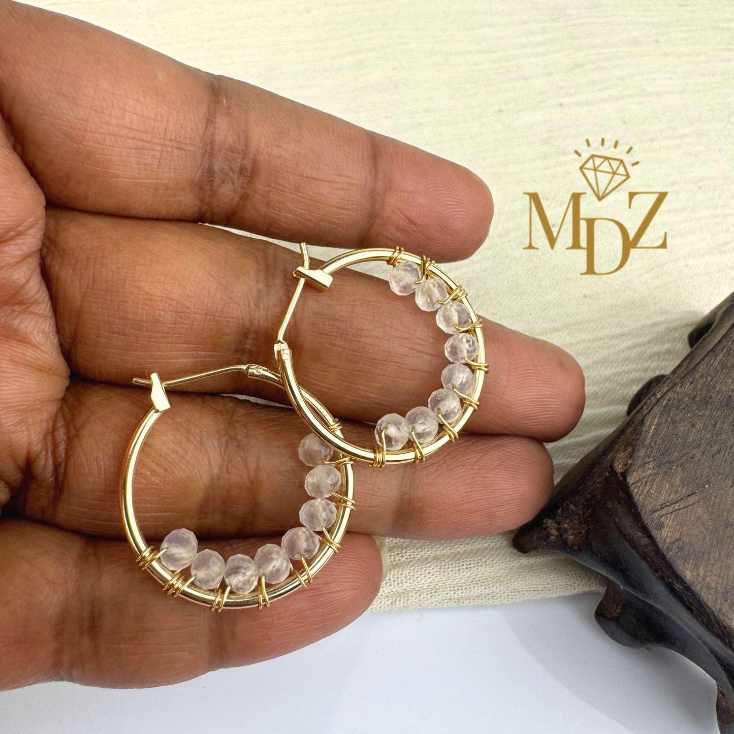18K Gold Wire Wrapped Thin Hoop Earrings: Garnet, Moonstone & Turquoise Birthstone Jewelry