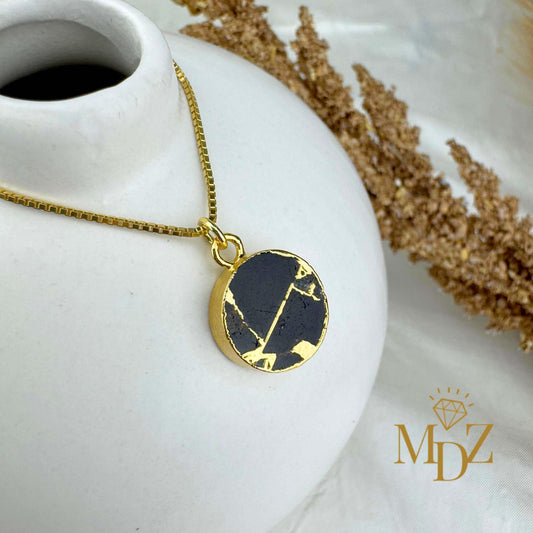 Black Round Mojave Turquoise Necklace : Kintsugi Inspired Minimalist Pendant, Bridesmaids Gifts