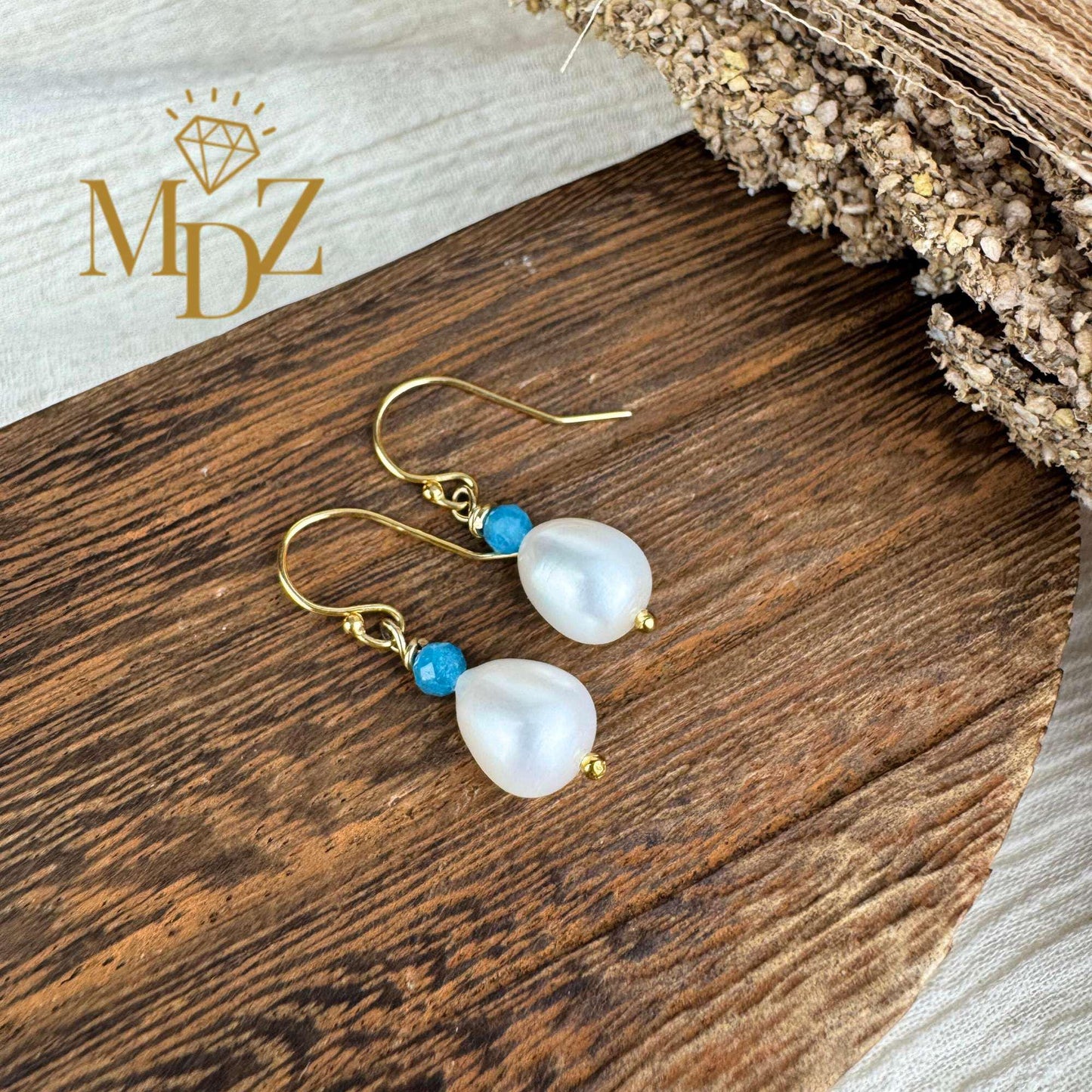 14K Gold Filled Freshwater Pearl Drop Earrings with Gemstones : Bridesmaid Gifts, Wedding Birthstone Jewelry