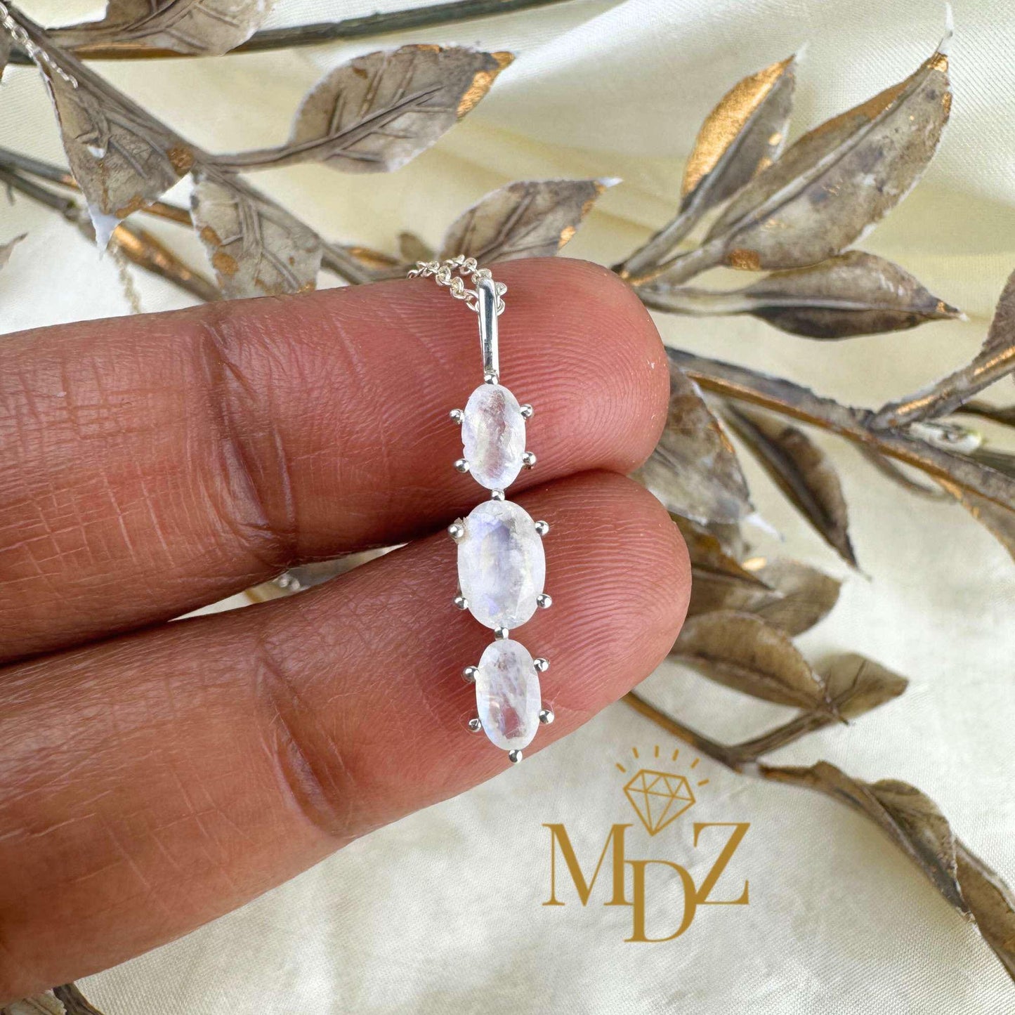 Sterling Silver Dainty Moonstone Necklace : June Birthstone Jewelry