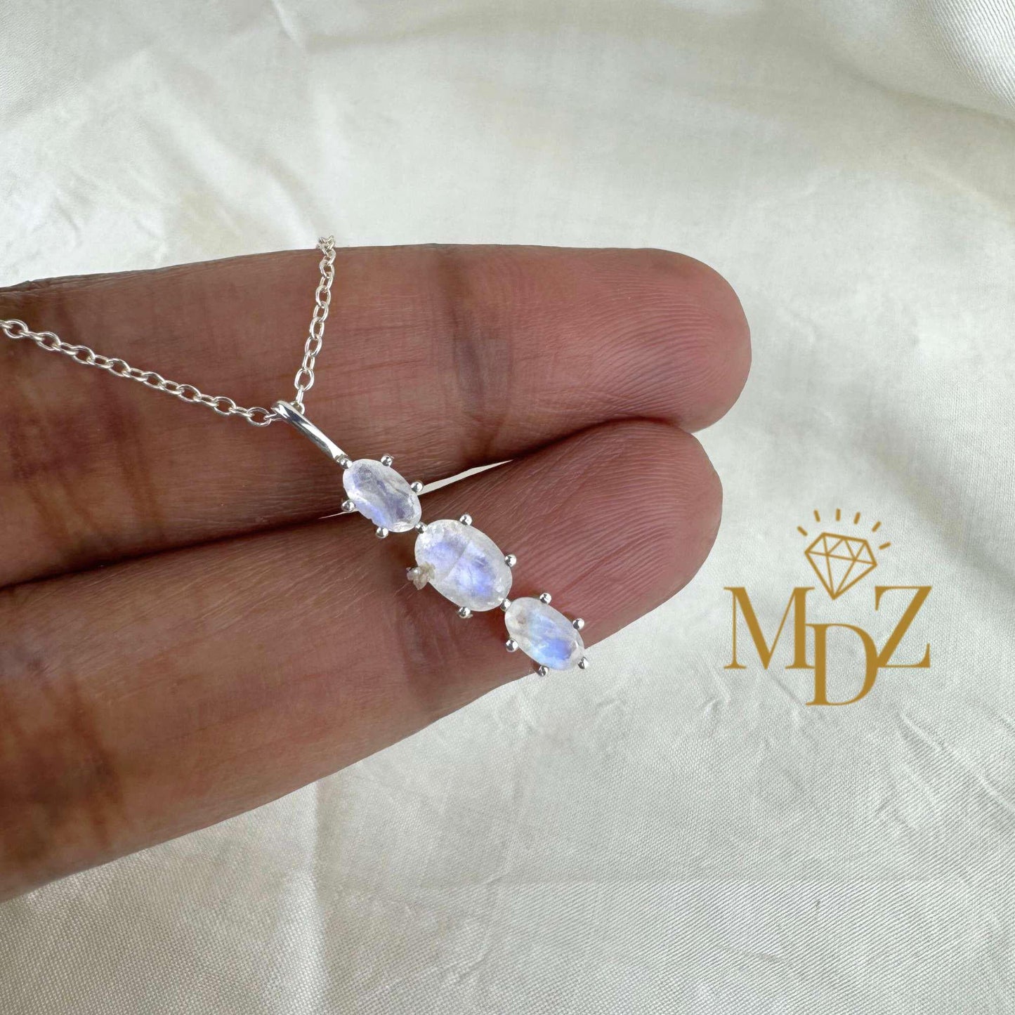 Sterling Silver Dainty Moonstone Necklace : June Birthstone Jewelry