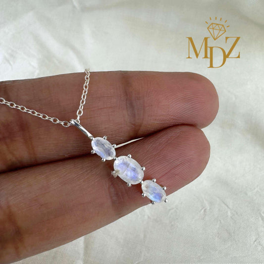 Sterling Silver Dainty Moonstone Necklace : June Birthstone Jewelry
