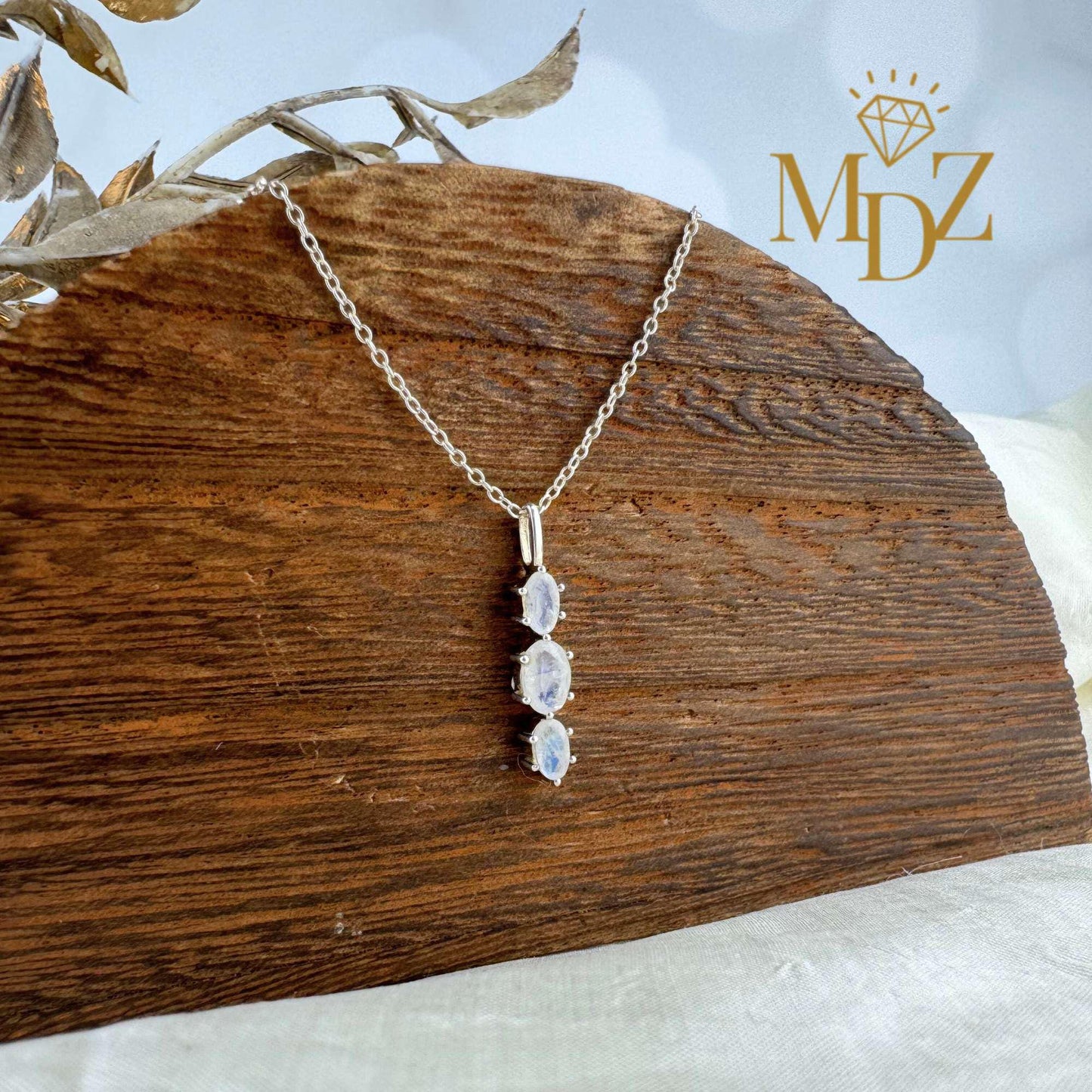 Sterling Silver Dainty Moonstone Necklace : June Birthstone Jewelry
