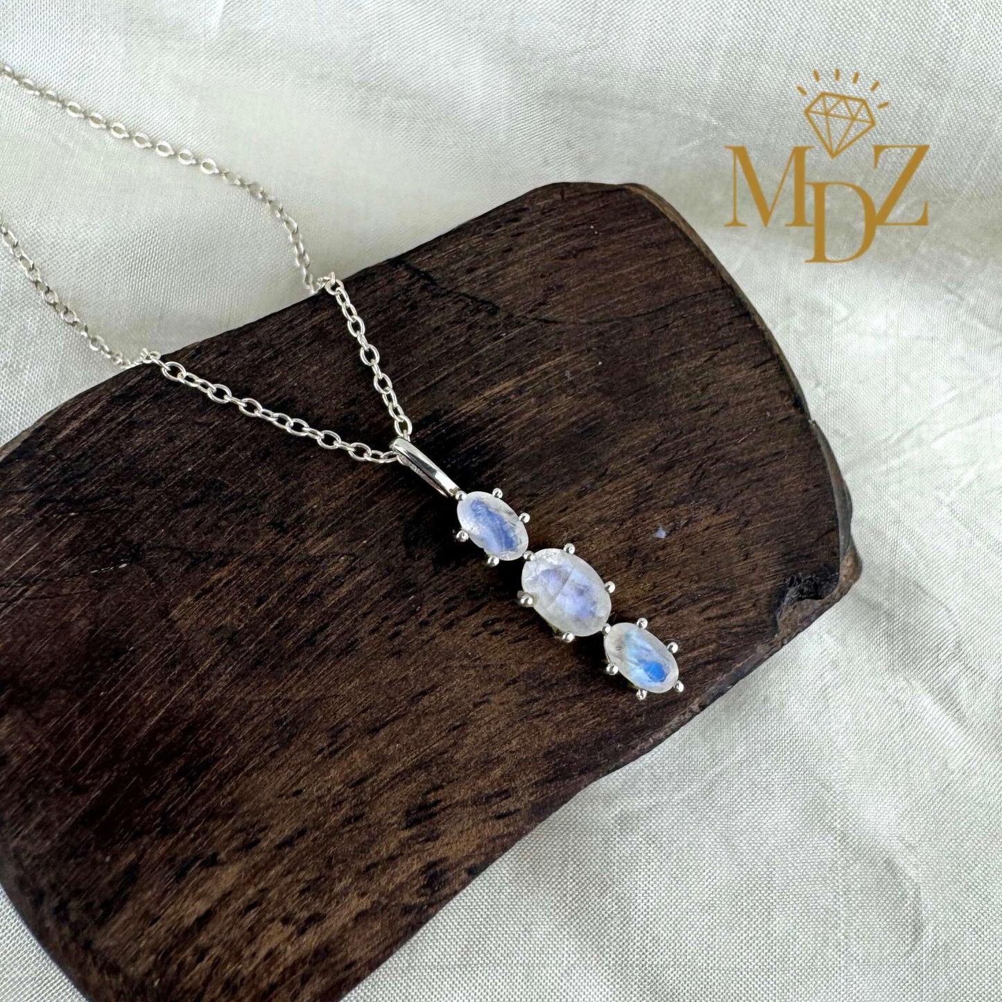 Sterling Silver Dainty Moonstone Necklace : June Birthstone Jewelry