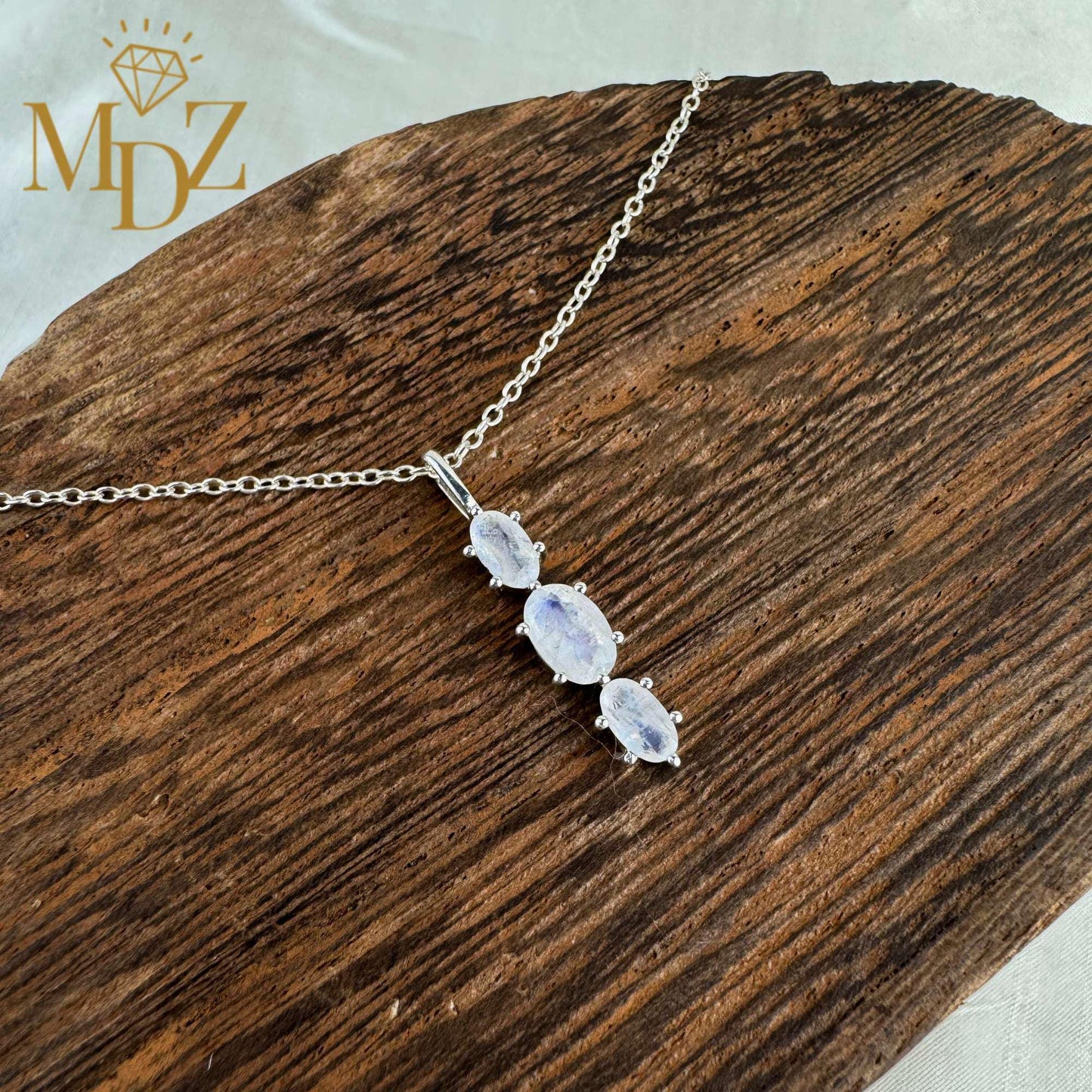Sterling Silver Dainty Moonstone Necklace : June Birthstone Jewelry