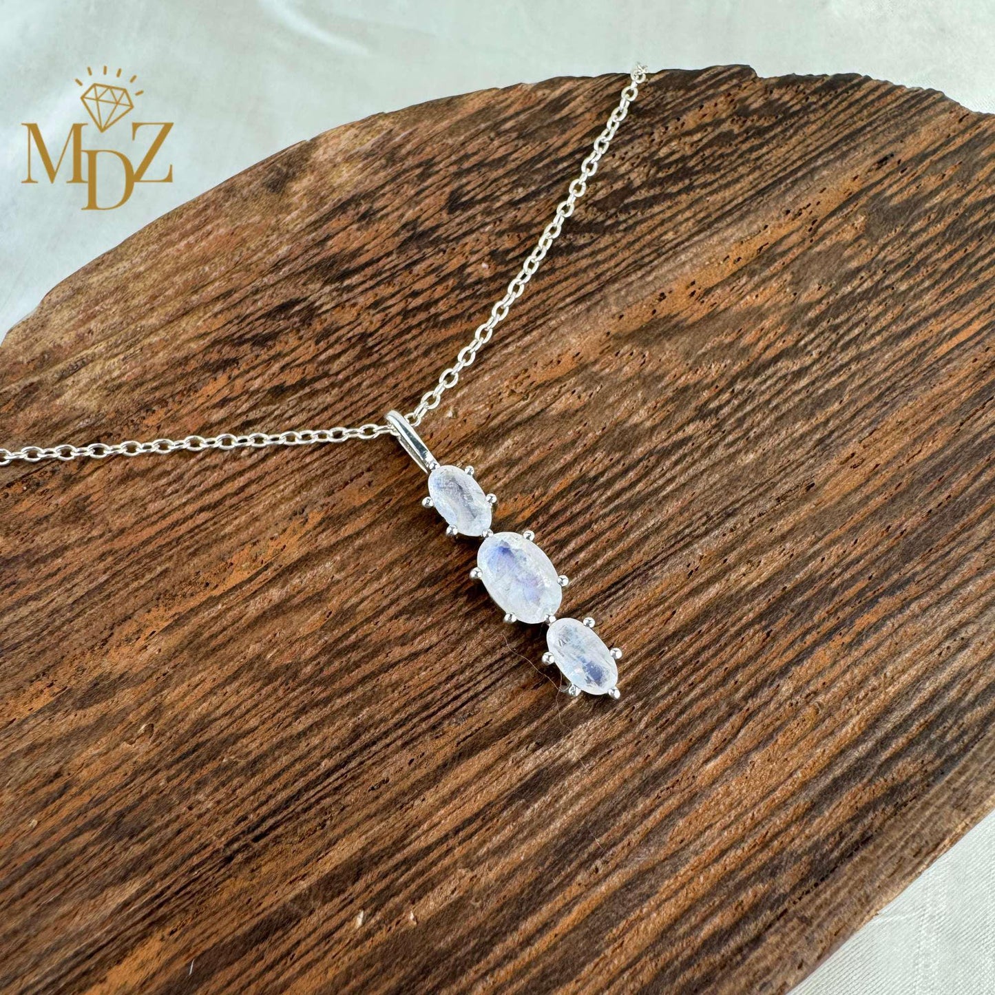 Sterling Silver Dainty Moonstone Necklace : June Birthstone Jewelry