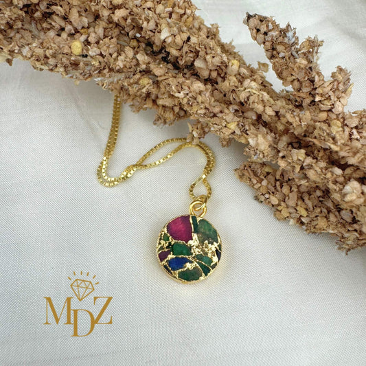 Multicolor Round Mojave Turquoise Necklace : Kintsugi Inspired Minimalist Pendant, Christmas Jewelry