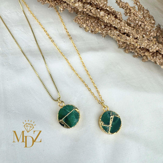 Emerald Green Round Mojave Turquoise Necklace : Kintsugi Inspired Minimalist Pendant, May Birthstone Jewelry