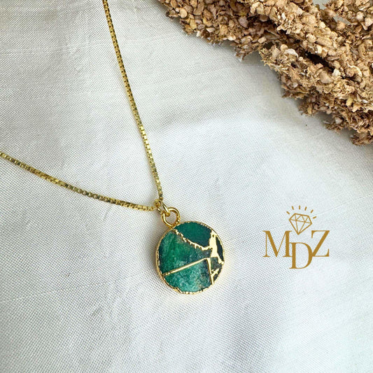 Emerald Green Round Mojave Turquoise Necklace : Kintsugi Inspired Minimalist Pendant, May Birthstone Jewelry