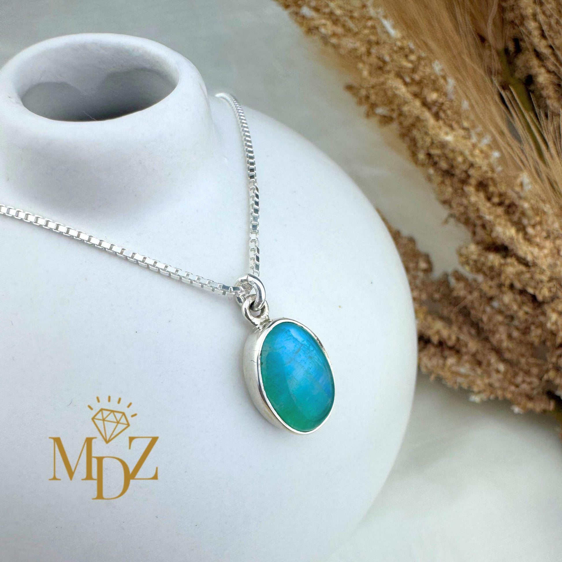 Teal Moonstone Sterling Silver Necklace