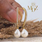 Gold Plated Freshwater Pearl Drop Hoop Earrings with Cubic Zirconia