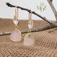 Gold Rose Quartz Dangle Earrings: Raw Gemstone Bridal Jewelry