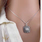 Vintage Sterling Silver Mother of Pearl Necklace: Filigree Square Pendant