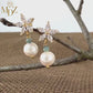 Gold Freshwater Pearl Flower Earrings: Bridal Dangles