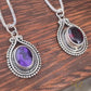 Vintage Sterling Silver Amethyst/Garnet Pendant Necklace: Intricate Oval Gemstone